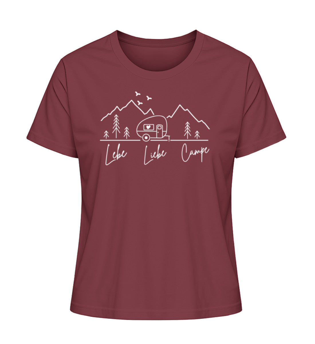 Camping Lebe Liebe Campe Damen Organic T-Shirt in Burgundy