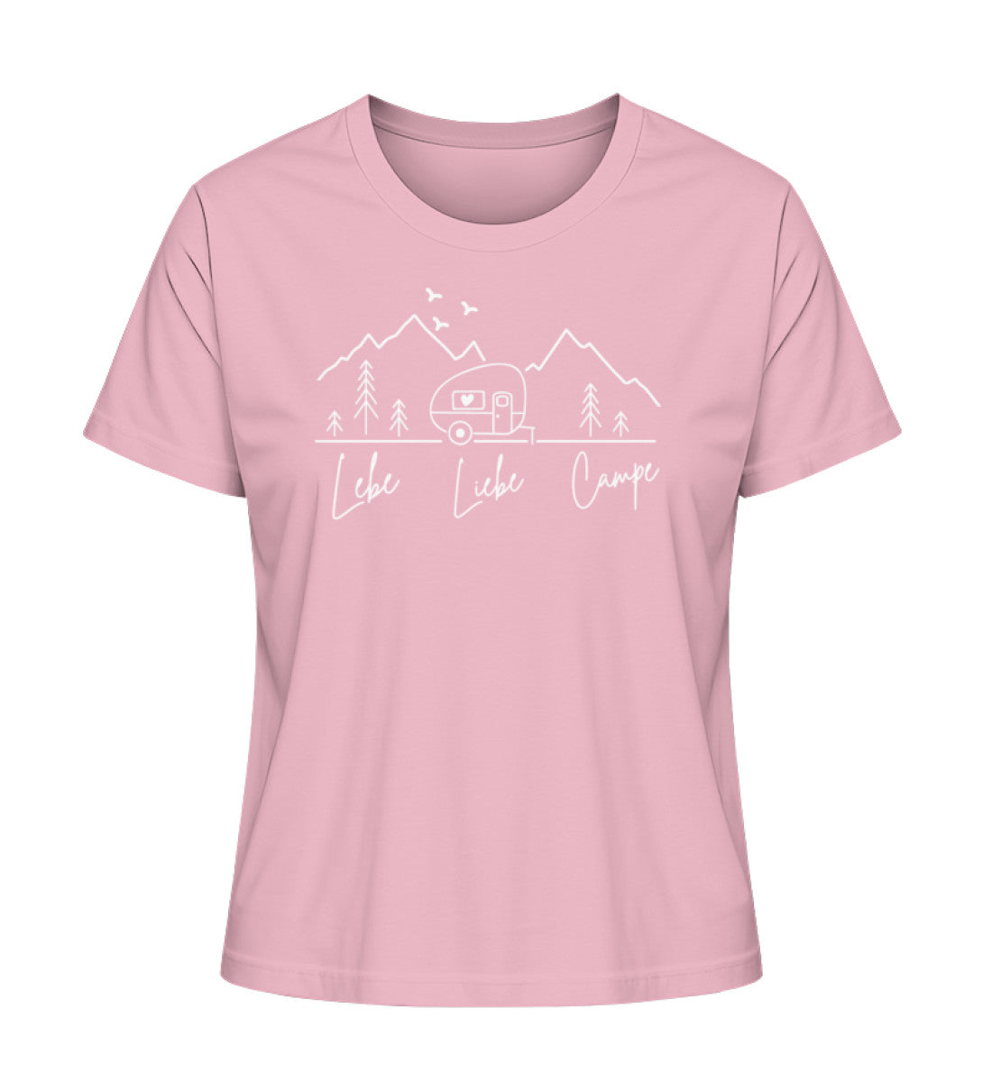Camping Lebe Liebe Campe Damen Organic T-Shirt in Cotton Pink