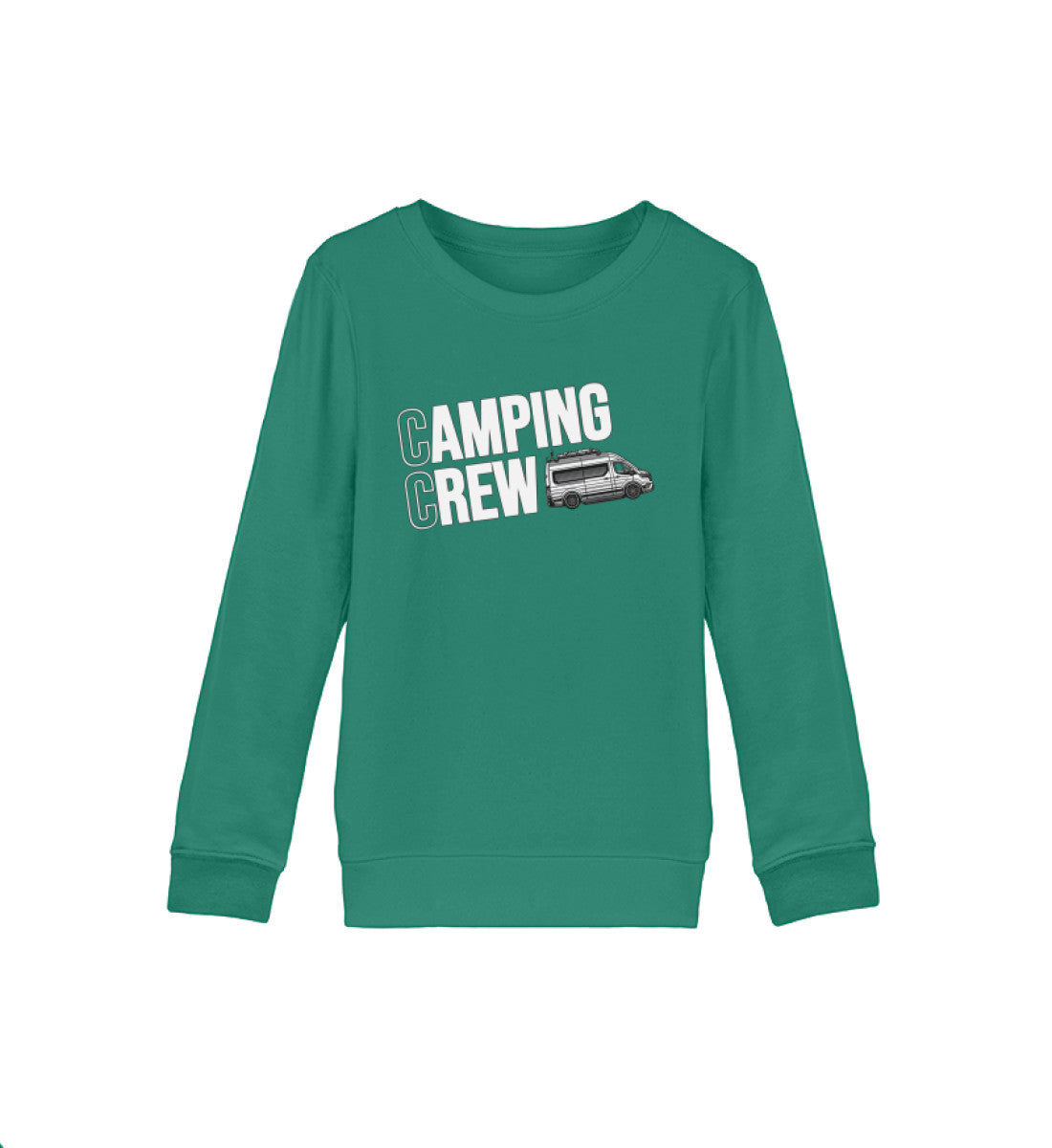 Camping Crew Kinder Organic Vanlife Sweatshirt in Varsity Green