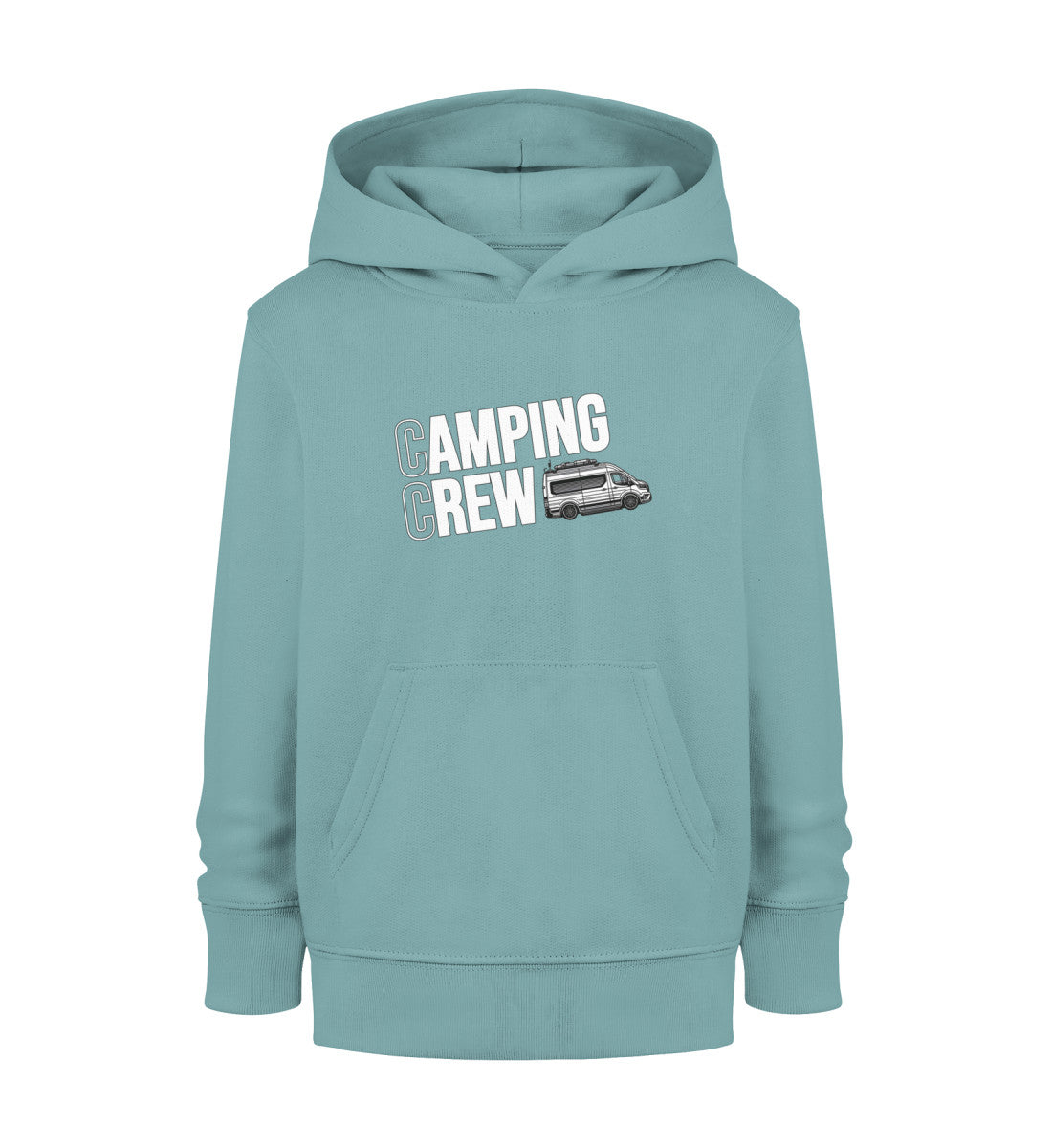 Camping Crew Kinder Organic Vanlife Hoodie in Teal Monstera