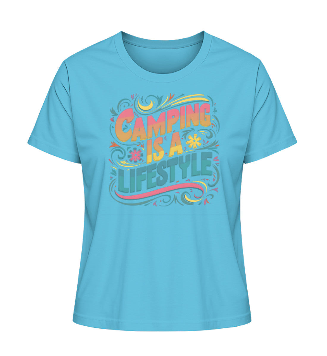 Camping is a Lifestyle T-Shirt für Damen in Aqua Blue