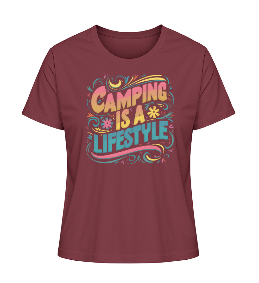 Camping is a Lifestyle T-Shirt für Damen in Burgundy