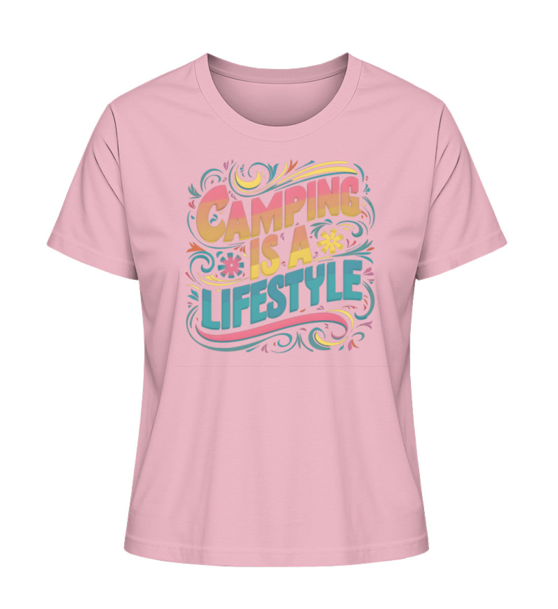 Camping is a Lifestyle T-Shirt für Damen in Cotton Pink