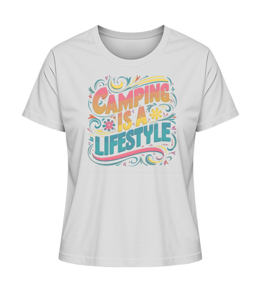 Camping is a Lifestyle T-Shirt für Damen in Heather Grey