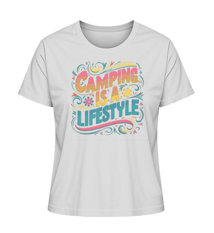 Camping is a Lifestyle T-Shirt für Damen in Heather Grey