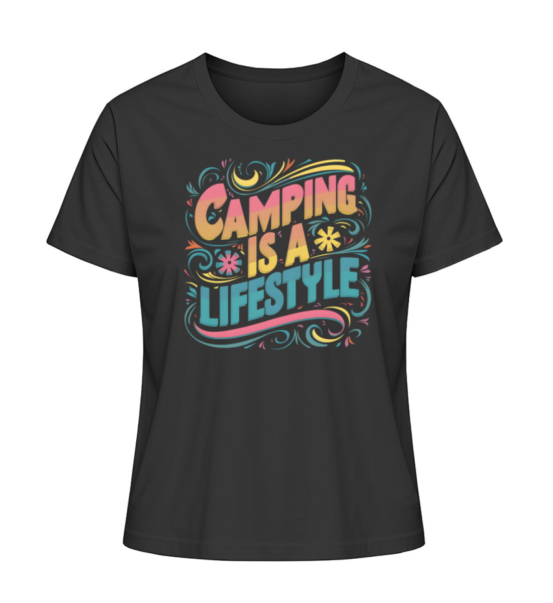 Camping is a Lifestyle T-Shirt für Damen in Schwarz