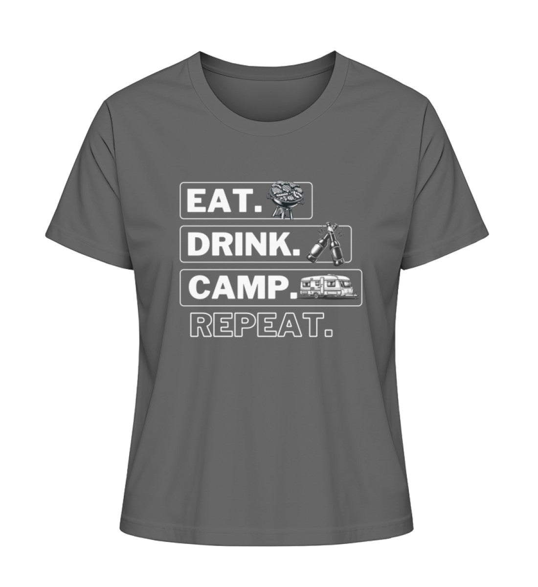 Camping Kreislauf Damen Organic Wohnwagen T-Shirt in Anthracite