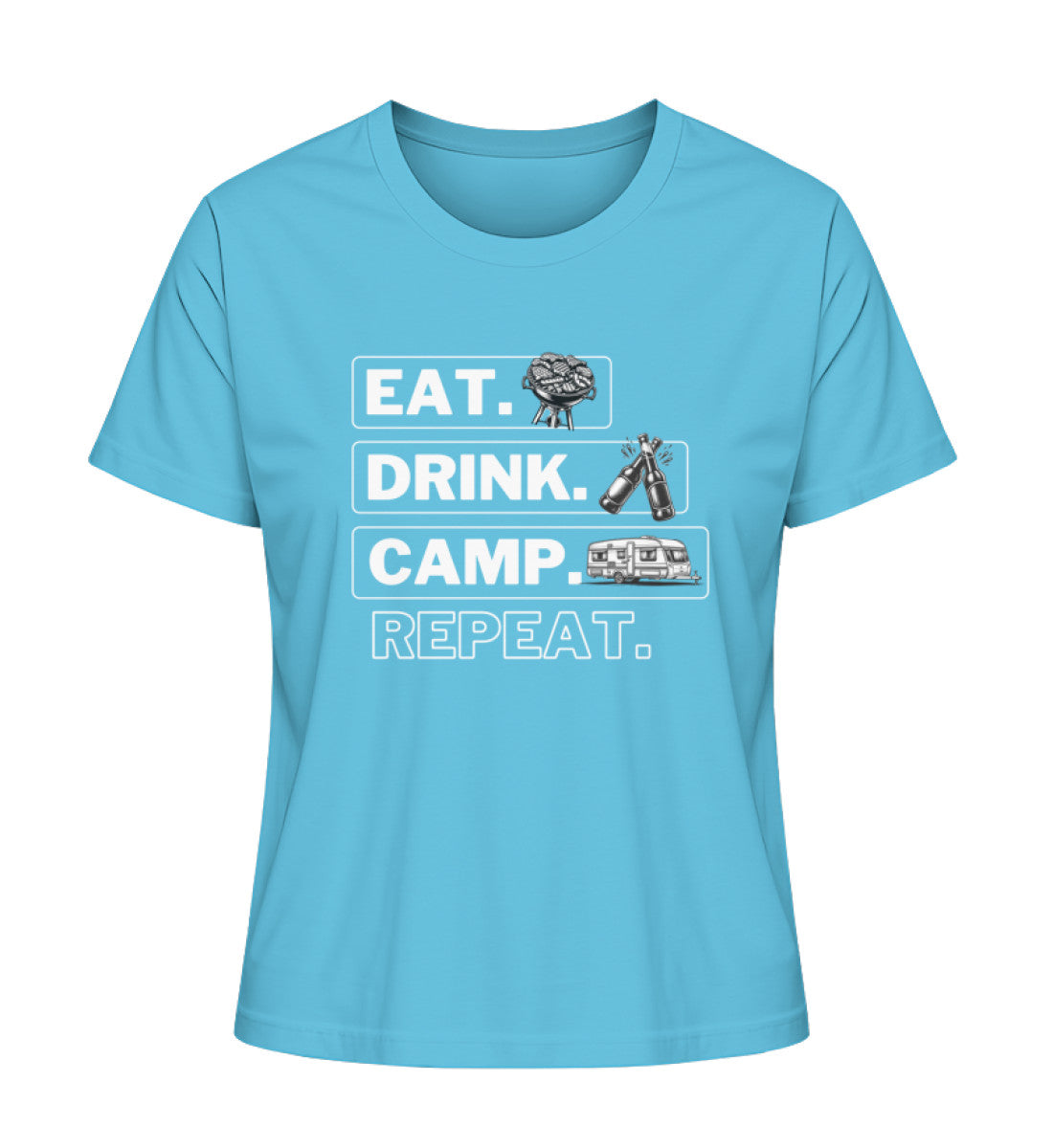 Camping Kreislauf Damen Organic Wohnwagen T-Shirt in Aqua Blue