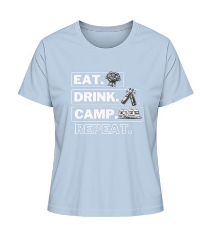 Camping Kreislauf Damen Organic Wohnwagen T-Shirt in Blue Soul