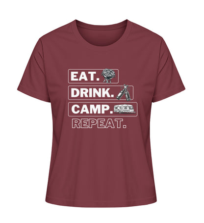 Camping Kreislauf Damen Organic Wohnwagen T-Shirt in Burgundy