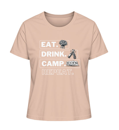 Camping Kreislauf Damen Organic Wohnwagen T-Shirt in Fraiche Peche