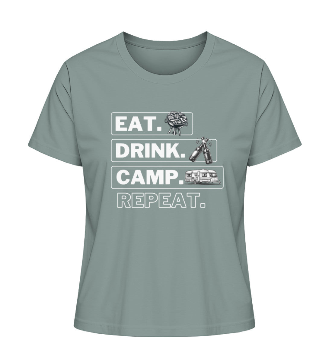 Camping Kreislauf Damen Organic Wohnwagen T-Shirt in Green Bay