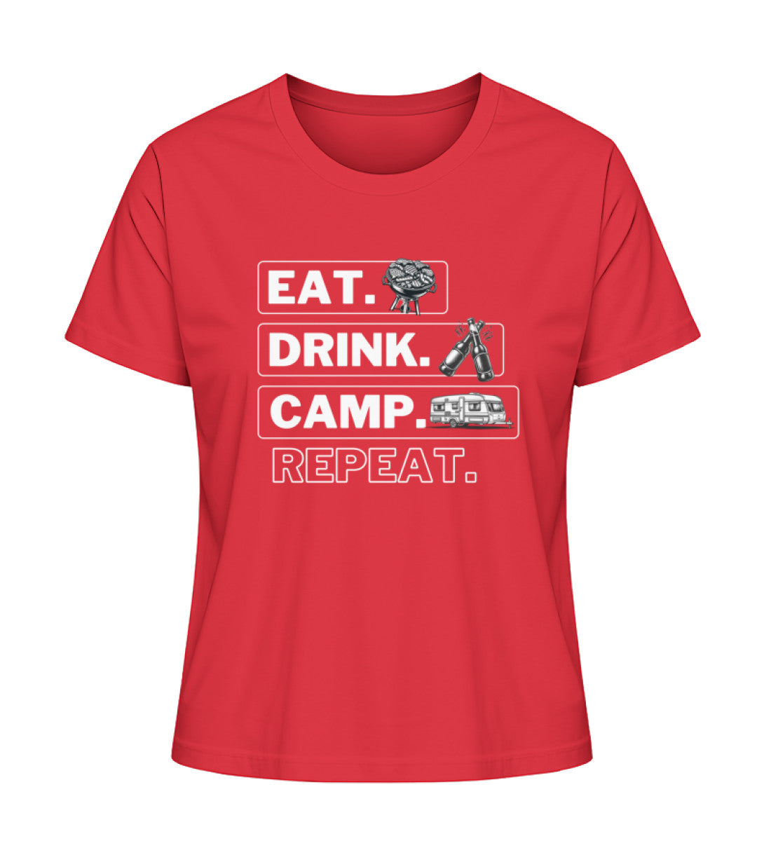 Camping Kreislauf Damen Organic Wohnwagen T-Shirt in Rot