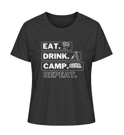 Camping Kreislauf Damen Organic Wohnwagen T-Shirt in Schwarz