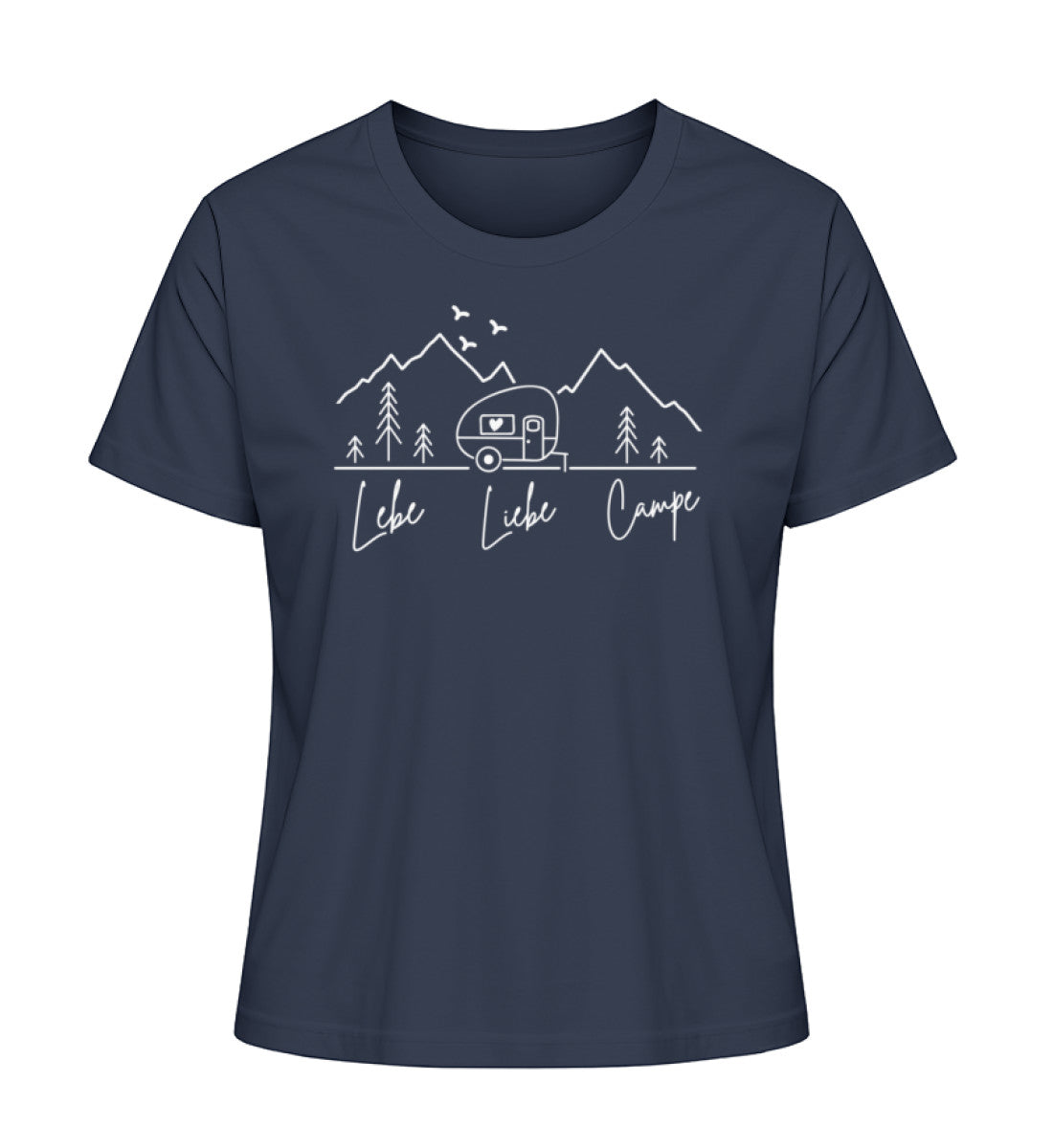 Camping Lebe Liebe Campe Damen Organic T-Shirt in French Navy