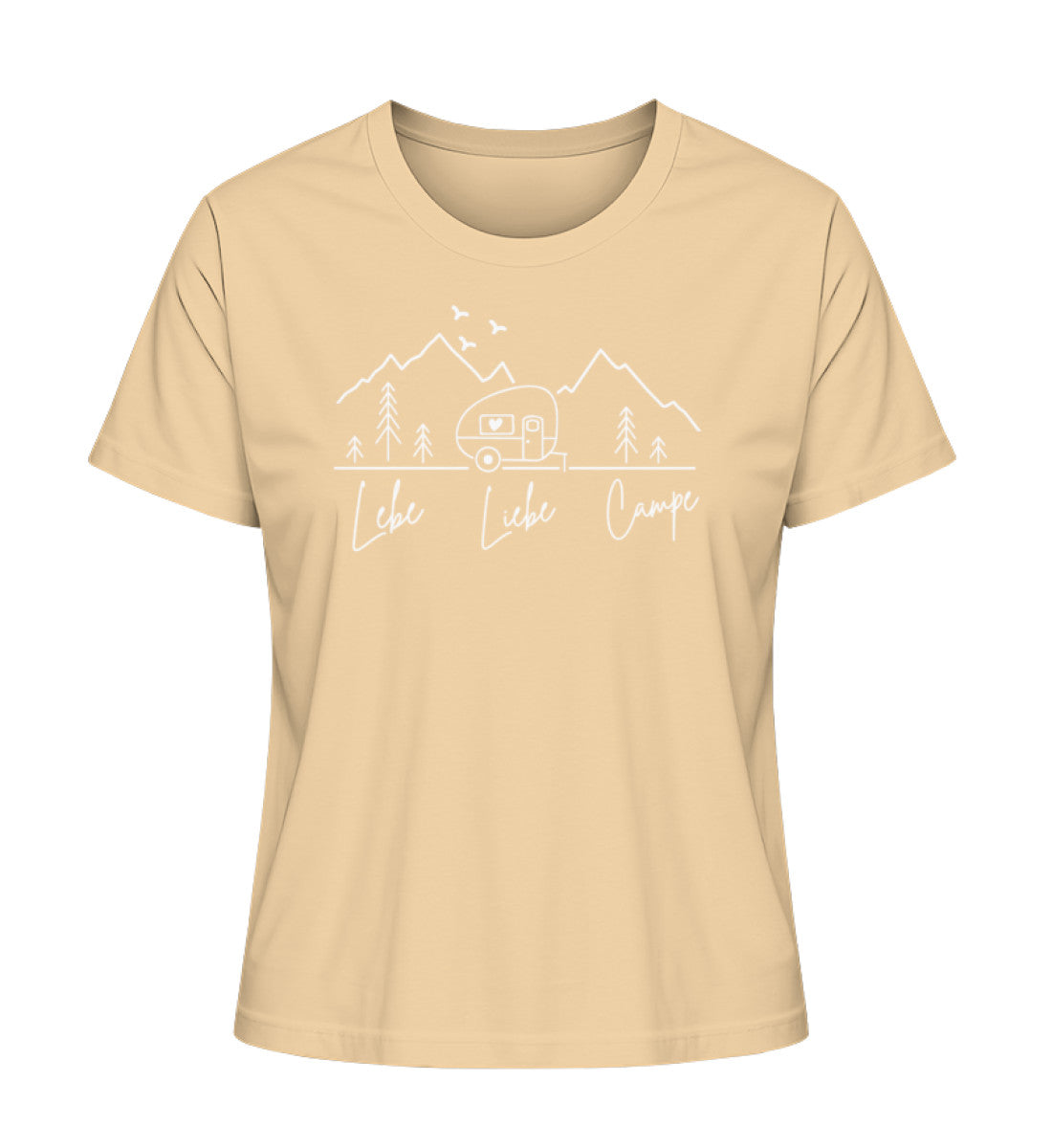 Camping Lebe Liebe Campe Damen Organic T-Shirt in Nispero