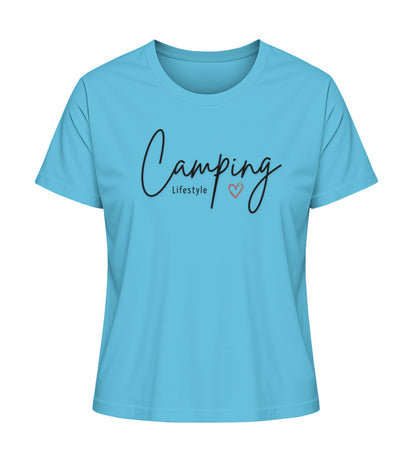 Camping Lifestyle Liebe Damen Organic T-Shirt in Aqua Blue