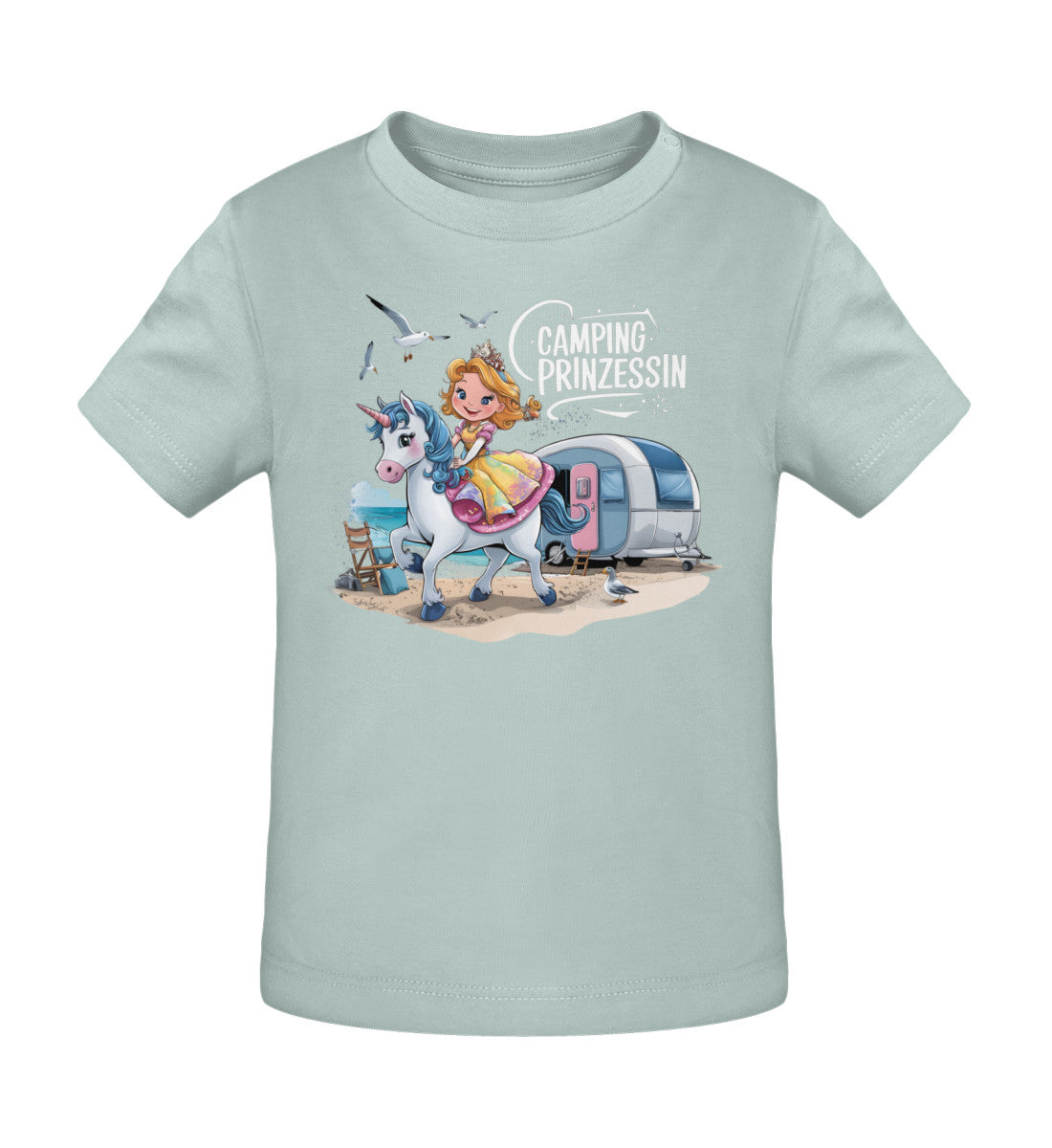 Camping Prinzessin Baby Organic T-Shirt in Caribbean Blue