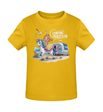 Camping Prinzessin Baby Organic T-Shirt in Golden Yellow