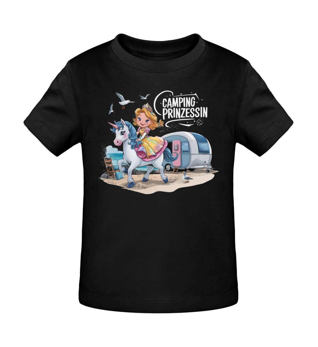 Camping Prinzessin Baby Organic T-Shirt in Schwarz