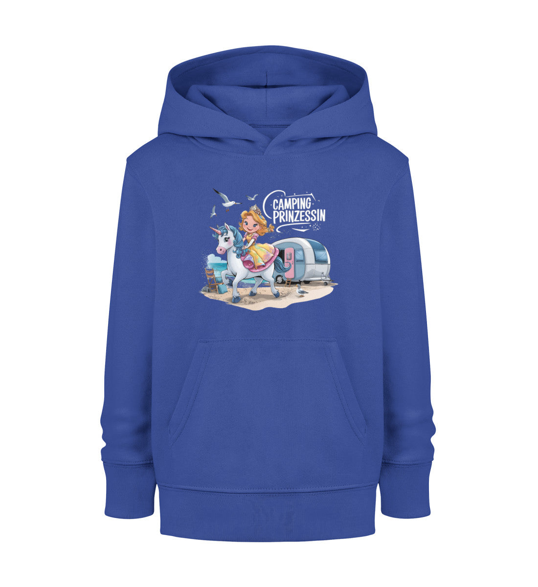 Camping Prinzessin Kinder Organic Hoodie in Royal Blue