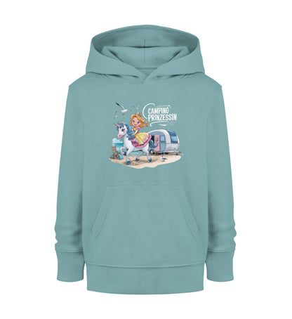 Camping Prinzessin Kinder Organic Hoodie in Teal Monstera