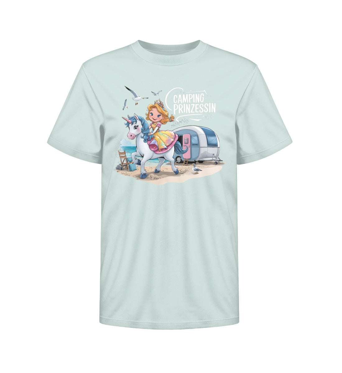 Camping Prinzessin Kinder Organic T-Shirt in Caribbean Blue