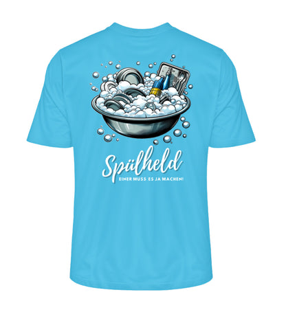 Camping Spülheld Herren Organic T-Shirt in Aqua Blue