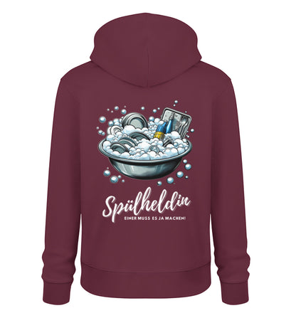 Camping Spülheldin Damen Organic Hoodie in Burgundy