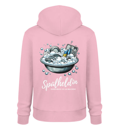 Camping Spülheldin Damen Organic Hoodie in Cotton Pink