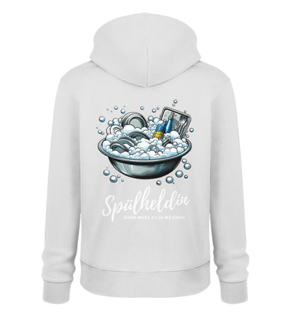 Camping Spülheldin Damen Organic Hoodie in Heather Grey