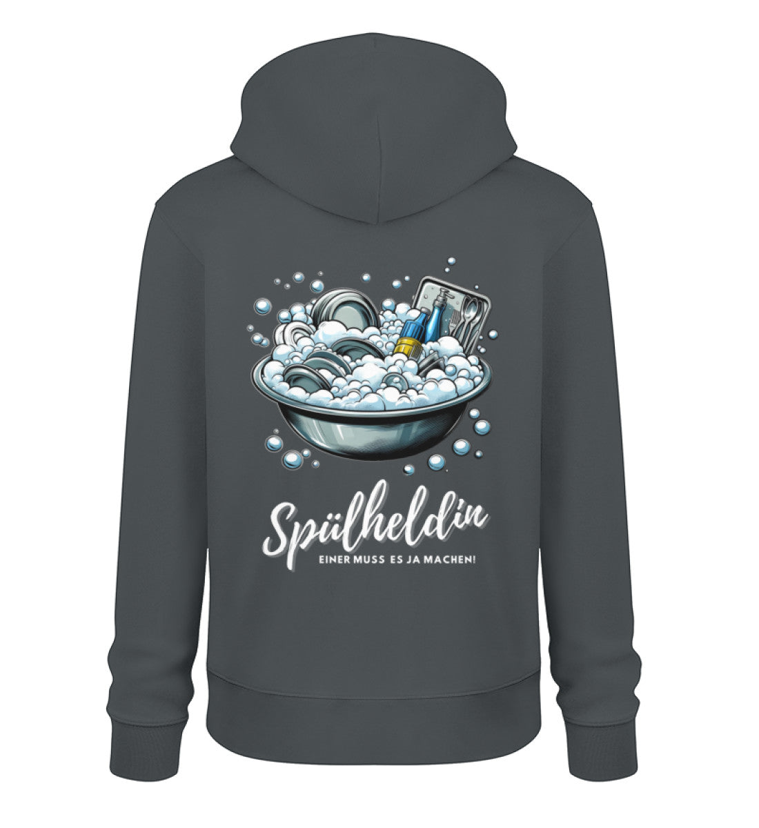 Camping Spülheldin Damen Organic Hoodie in India Ink Grey