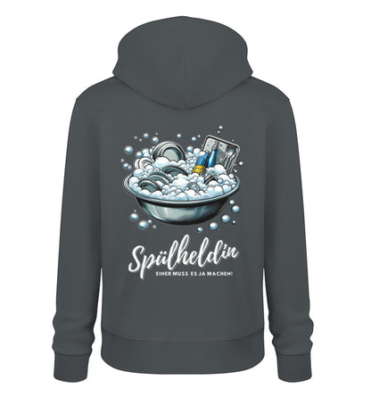 Camping Spülheldin Damen Organic Hoodie in India Ink Grey