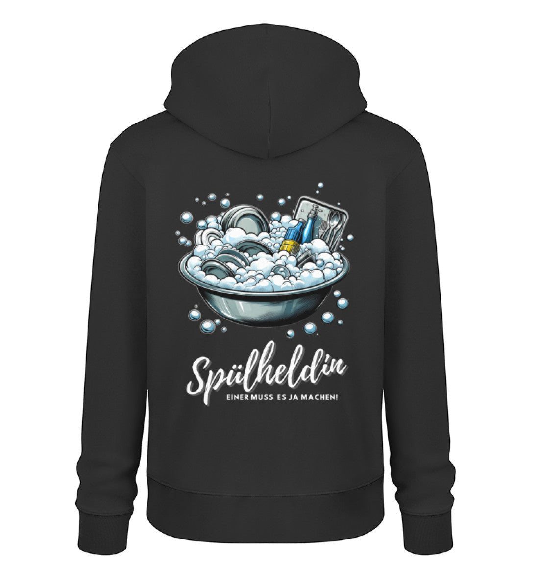 Camping Spülheldin Damen Organic Hoodie in Schwarz