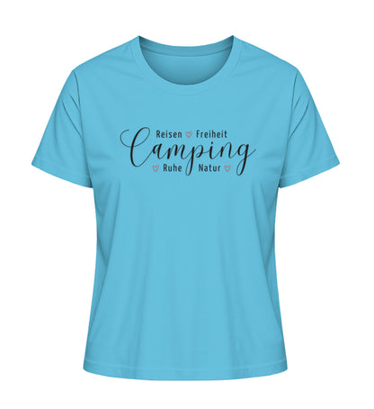 Camping Werte Damen Organic T-Shirt in Aqua Blue