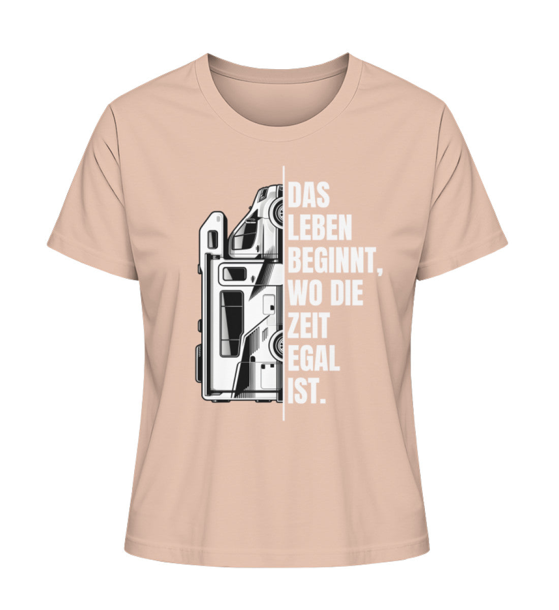 Camping ist Zeitlos Damen Wohnmobil T-Shirt in Fraiche Peche