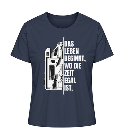 Camping ist Zeitlos Damen Wohnmobil T-Shirt in French Navy