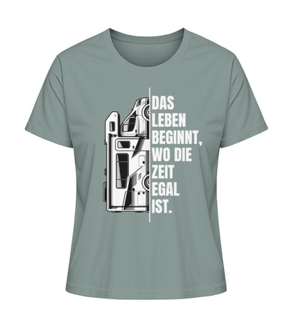 Camping ist Zeitlos Damen Wohnmobil T-Shirt in Green Bay