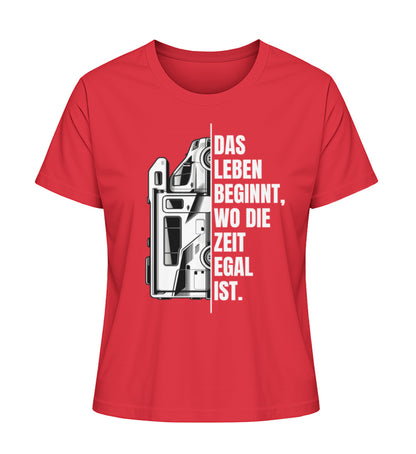 Camping ist Zeitlos Damen Wohnmobil T-Shirt in Rot