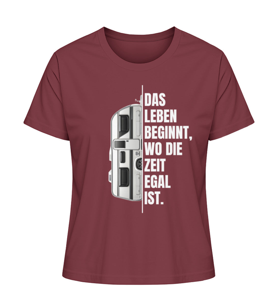 Camping ist Zeitlos Wohnwagen Damen T-Shirt in Burgundy