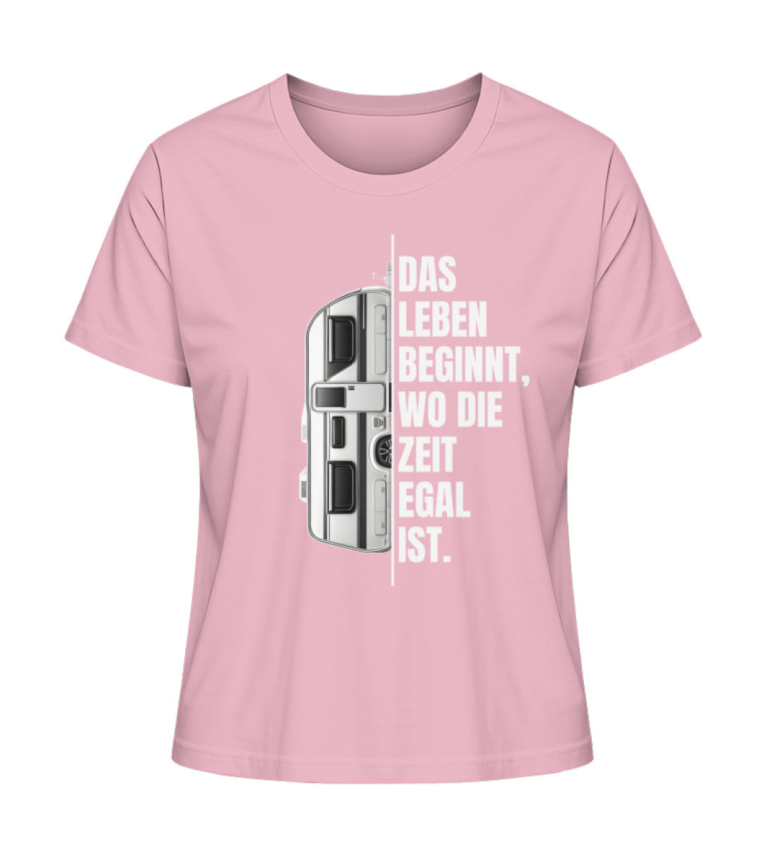 Camping ist Zeitlos Wohnwagen Damen T-Shirt in Cotton Pink