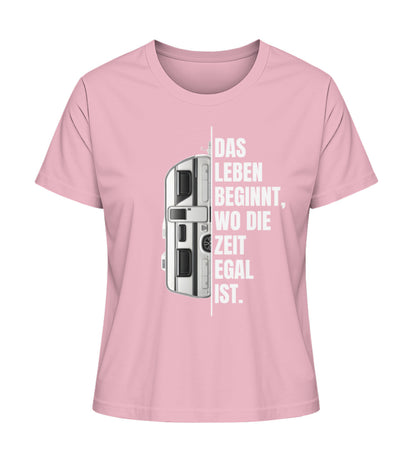 Camping ist Zeitlos Wohnwagen Damen T-Shirt in Cotton Pink