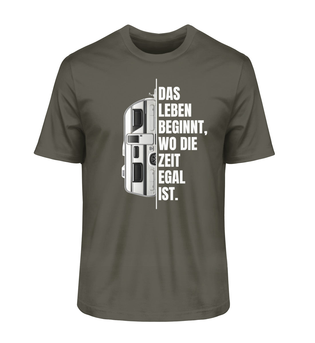 Camping ist Zeitlos Wohnwagen T-Shirt in Khaki