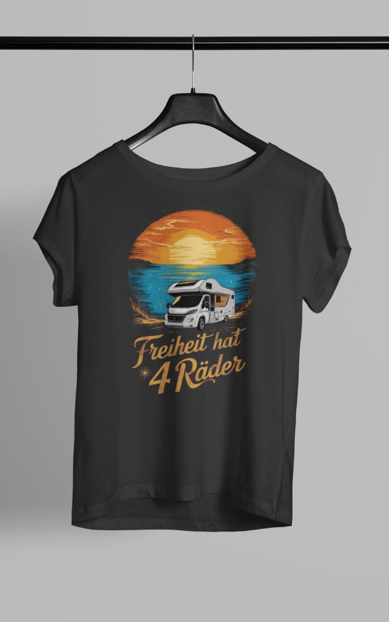 Freiheit hat 4 Räder - Damen Camping T-Shirt - Wohnmobil