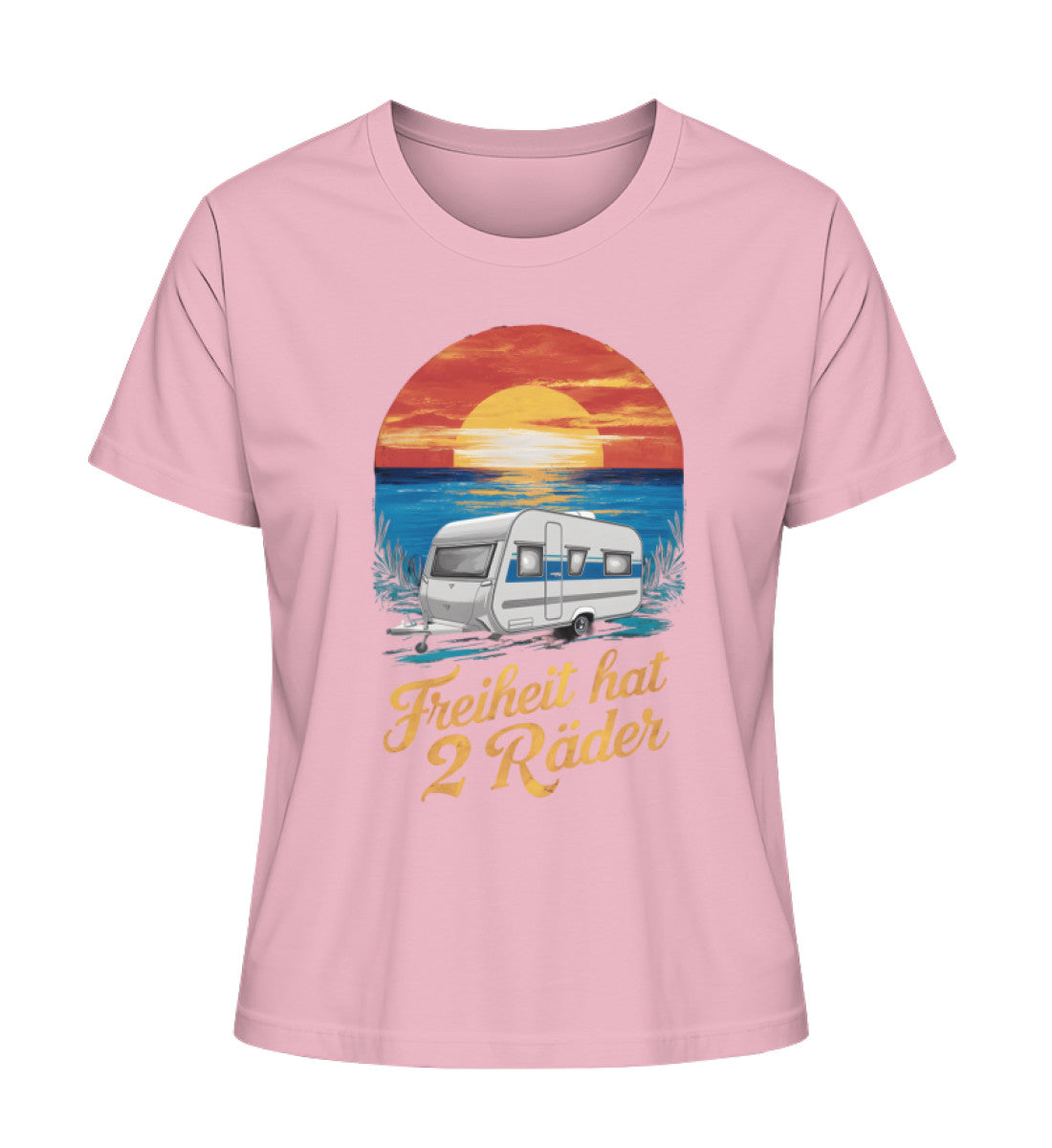 Freiheit hat 2 Räder Damen Organic Wohnwagen T-Shirt in Cotton Pink