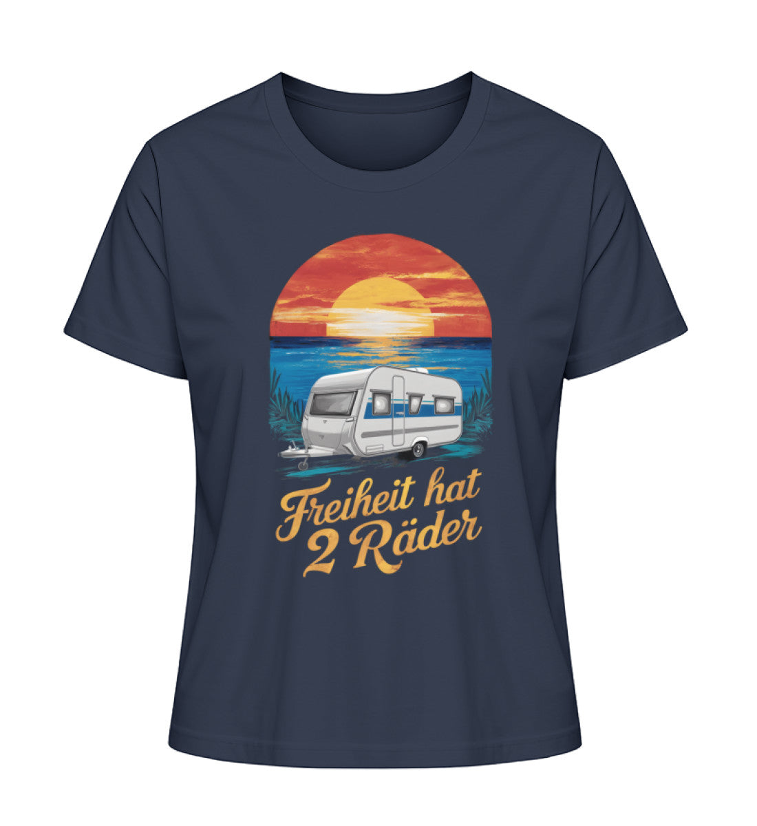 Freiheit hat 2 Räder Damen Organic Wohnwagen T-Shirt in French Navy