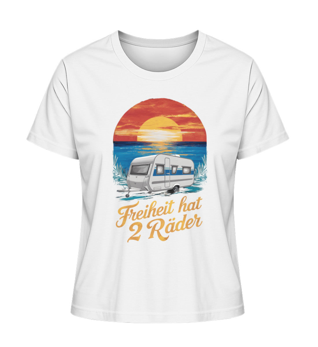 Freiheit hat 2 Räder Damen Organic Wohnwagen T-Shirt in Weiss