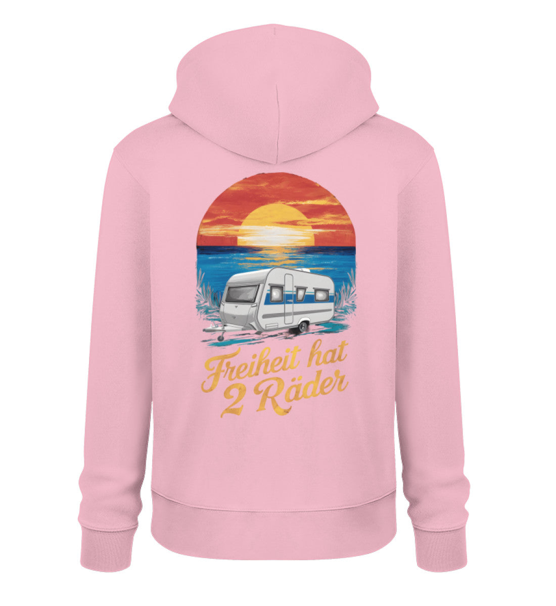 Freiheit hat 2 Räder Herren Organic Wohnwagen Hoodie in Cotton Pink