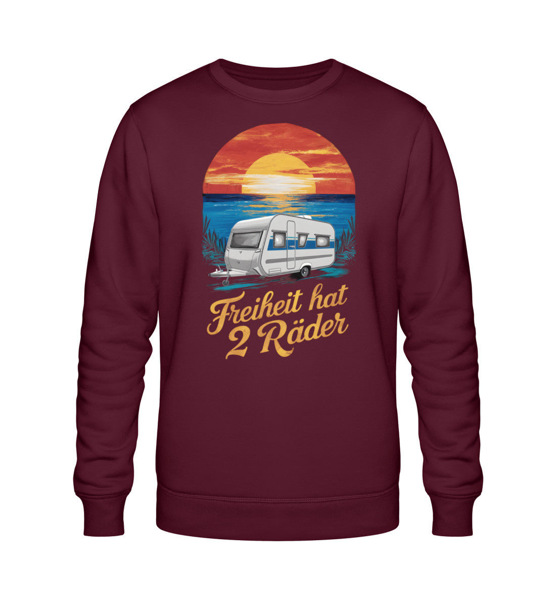 Freiheit hat 2 Räder Herren Organic Wohnwagen Sweatshirt in Burgundy