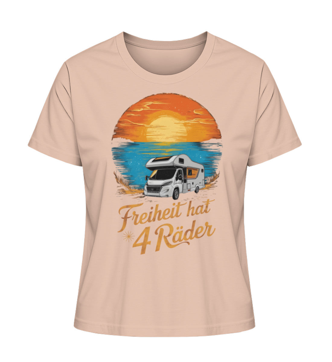 Freiheit hat 4 Räder Damen Organic Wohnmobil T-Shirt in Fraiche Peche